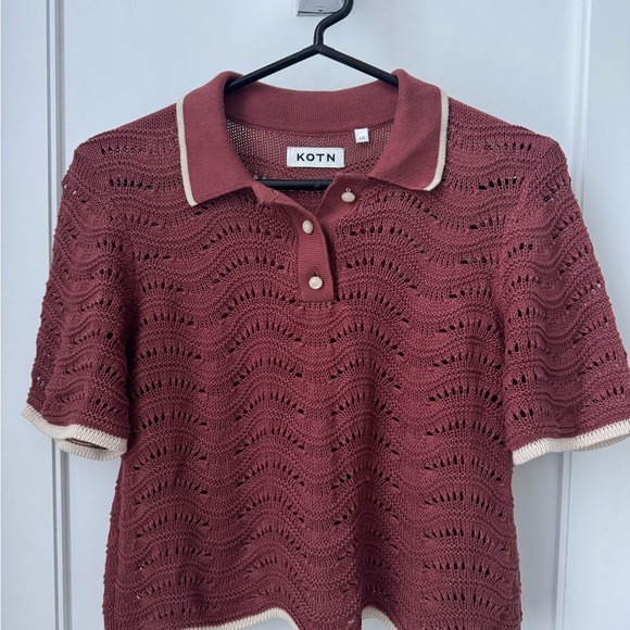 KOTN Burgundy Knit Crop Top with Buttons - Picture 1 of 3